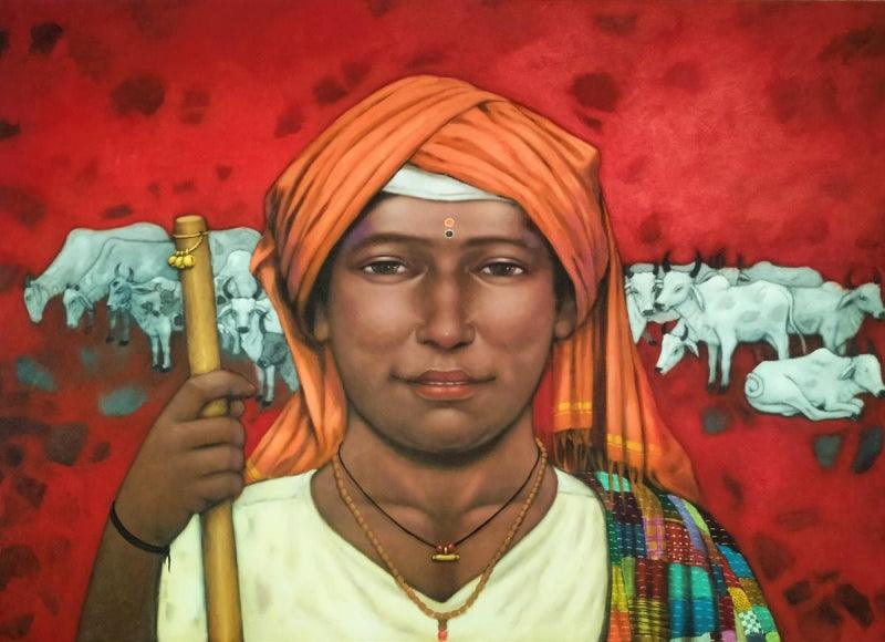 Figurative acrylic painting titled 'Untitled', 42x60 inches, by artist Apet Pramod on Canvas