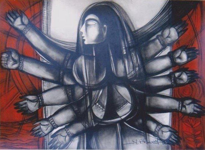 Figurative mixed media painting titled 'Untitled', 29x41 inches, by artist NP Pandey on Paper