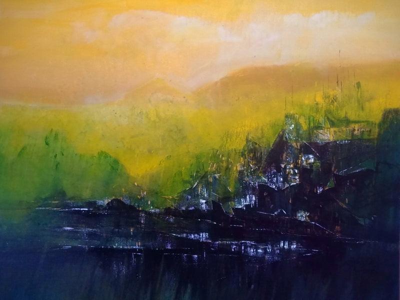 Abstract acrylic painting titled 'Untitled', 36x48 inches, by artist Dnyaneshwar Dhavale on canvas