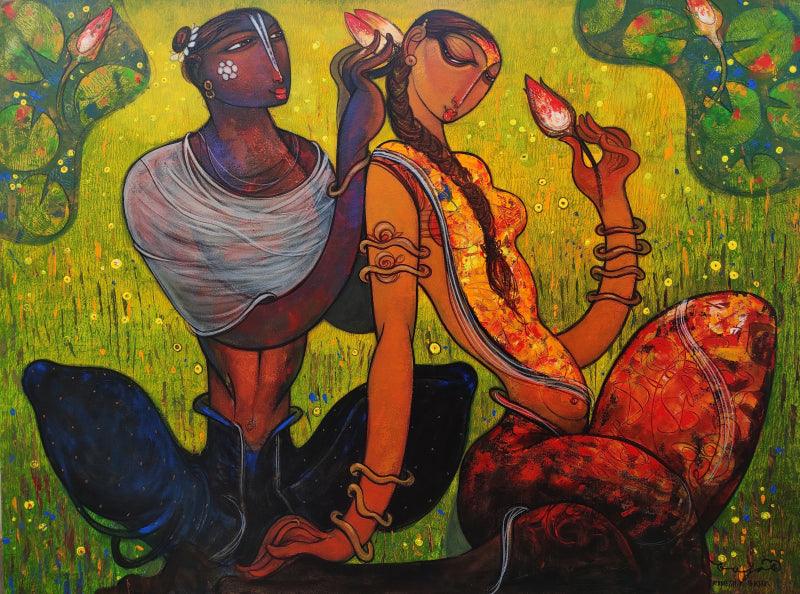 Figurative acrylic painting titled 'Untitled', 36x48 inches, by artist Ramesh Gujar on Canvas