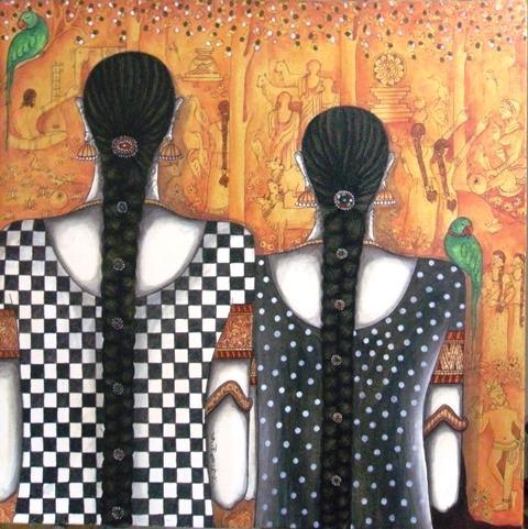 Figurative acrylic painting titled 'Untitled', 24x24 inches, by artist Kappari Kishan on Canvas