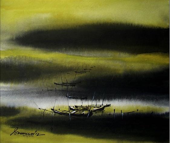 Nature acrylic painting titled 'Untitled', 16x20 inches, by artist Soumen Saha on Paper