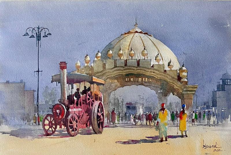 Cityscape watercolor painting titled 'Untitled', 14x20 inches, by artist Bijay Biswaal on Paper