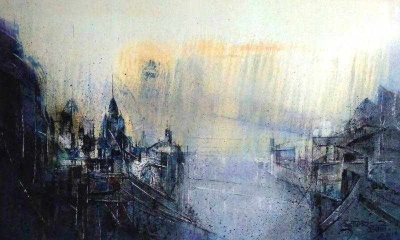 Abstract acrylic painting titled 'Untitled', 18x30 inches, by artist Dnyaneshwar Dhavale on canvas