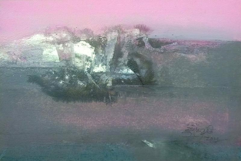 Abstract acrylic painting titled 'Untitled', 12x18 inches, by artist Dnyaneshwar Dhavale on canvas