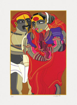 Figurative serigraphs painting titled 'Untitled', 30x22 inches, by artist Thota Vaikuntam on Paper