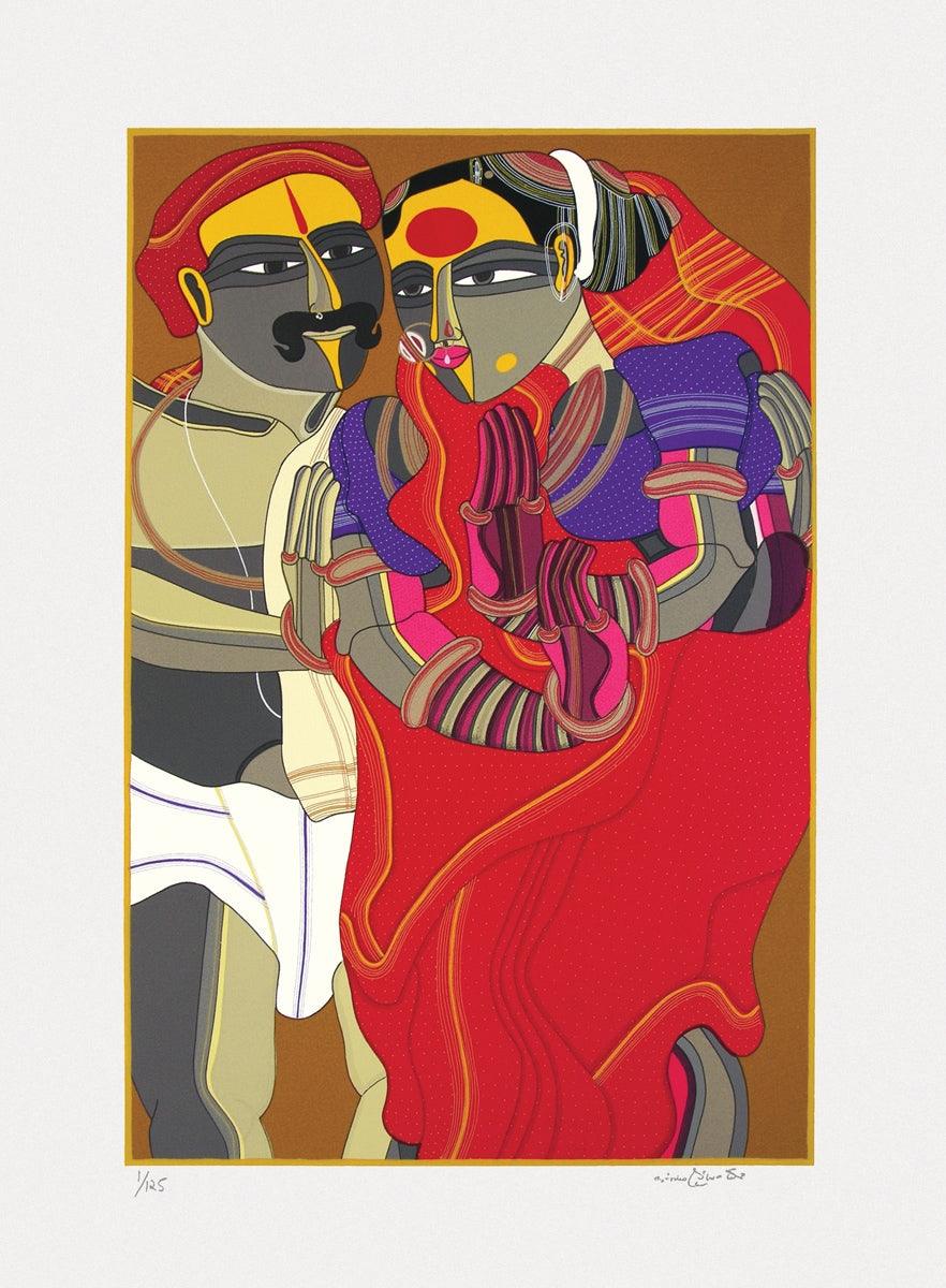 Figurative serigraphs painting titled 'Untitled', 30x22 inches, by artist Thota Vaikuntam on Paper