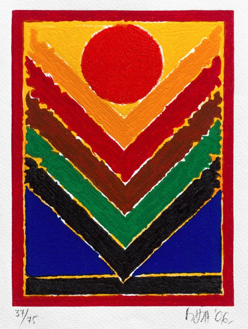 Abstract serigraphs painting titled 'Untitled', 15x13 inches, by artist S. H. Raza on Paper