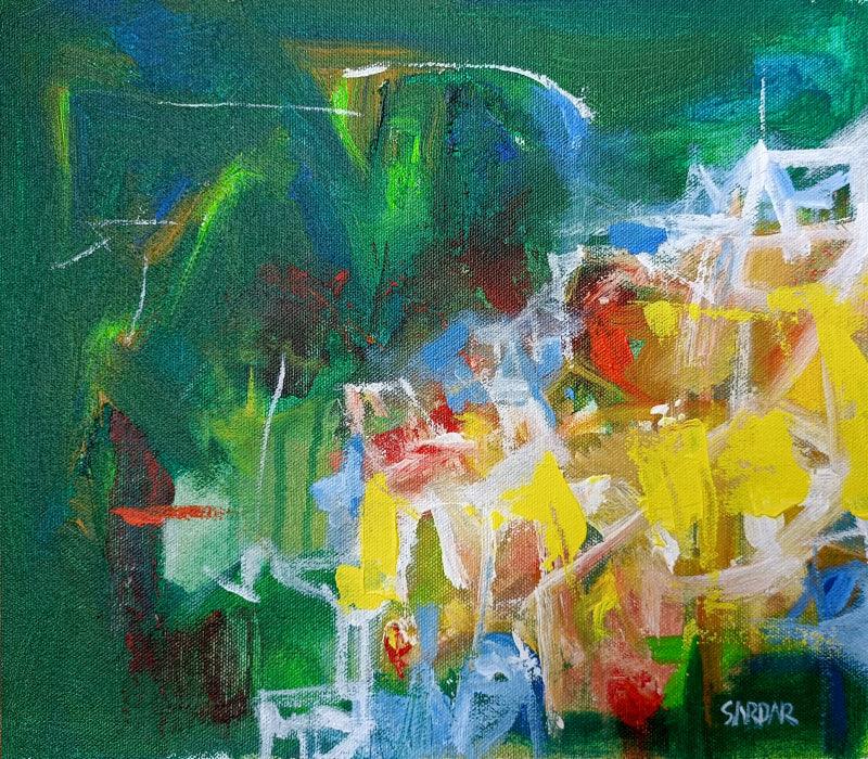 Abstract acrylic painting titled 'Untitled', 11x12 inches, by artist Sardar Jadhav on Canvas