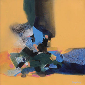 Untitled (Sunlit Forms) by Ravindra Parkhi, Original Acrylic Abstract Painting on Canvas, Small Square Wall Art