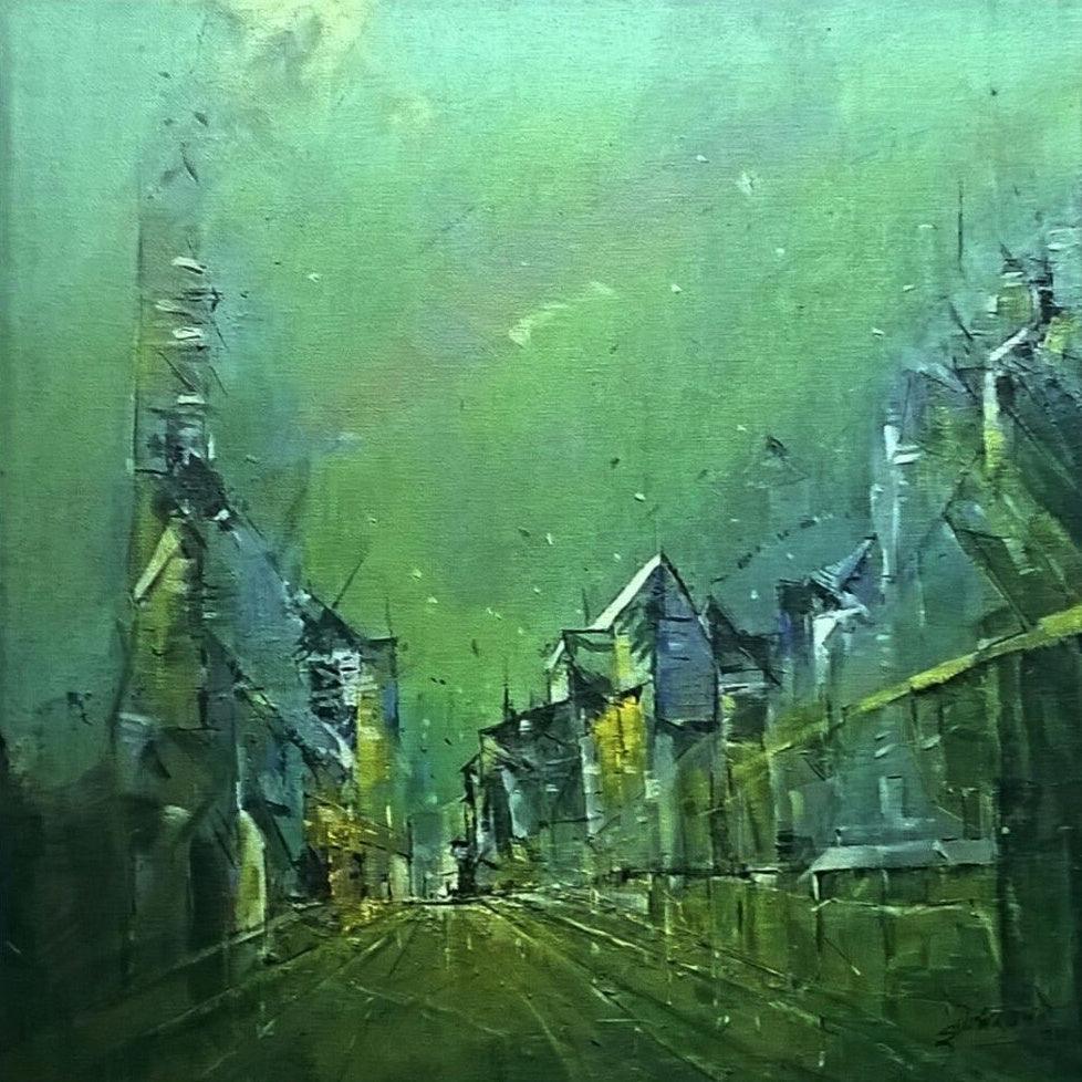 Abstract acrylic painting titled 'Untitled', 24x36 inches, by artist Dnyaneshwar Dhavale on canvas