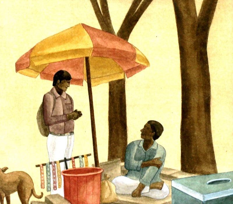 Figurative watercolor painting titled 'Untitled', 17x18 inches, by artist Gulab Kapadiya on Paper