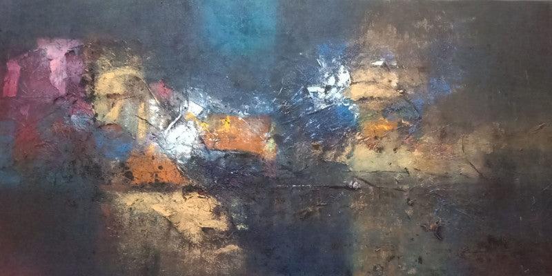 Abstract acrylic painting titled 'Untitled', 48x24 inches, by artist Dnyaneshwar Dhavale on Canvas
