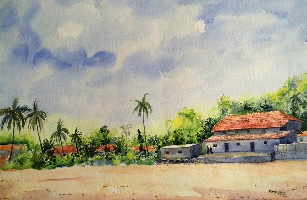 Landscape watercolor painting titled 'Untitled', 20x28 inches, by artist Ramdas Thorat on Paper