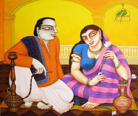 Figurative acrylic painting titled 'Untitled', 30x36 inches, by artist Gautam Mukherjee on Canvas