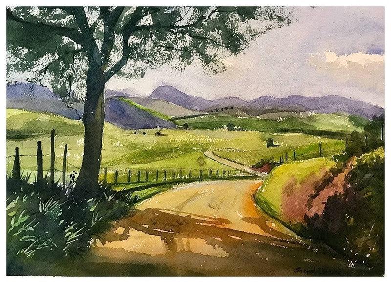 Landscape watercolor painting titled 'Untitled', 10x14 inches, by artist KS Farvez on Paper