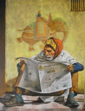 Figurative acrylic painting titled 'Untitled', 36x48 inches, by artist Milind Varangaonkar on Canvas