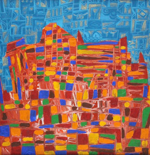 Untitled (City of Lights) by Rama Krishna V, Original Acrylic Abstract Painting on Canvas, X-Small Square Wall Art