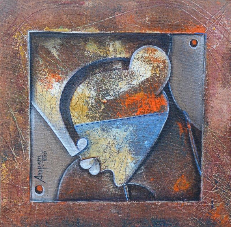 Figurative mixed media painting titled 'Untitled', 12x12 inches, by artist Anupam Pal on Canvas