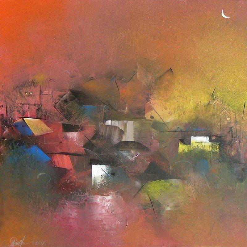 Abstract acrylic painting titled 'Untitled', 24x24 inches, by artist M Singh on Canvas