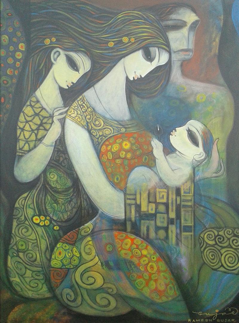 Figurative acrylic painting titled 'Untitled', 48x36 inches, by artist Ramesh Gujar on Canvas