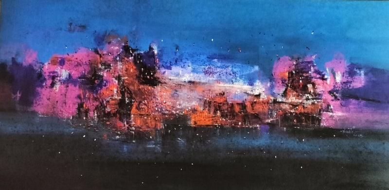 Abstract acrylic painting titled 'Untitled', 36x72 inches, by artist Dnyaneshwar Dhavale on canvas