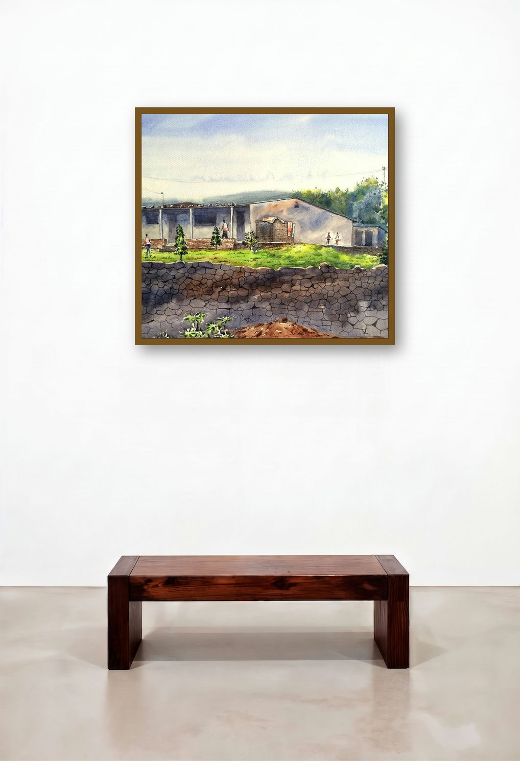 Untitled (Rural House with Stone Wall)