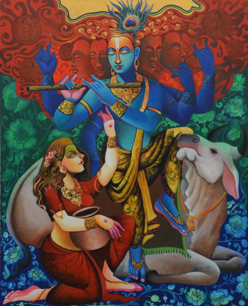 Religious acrylic painting titled 'Untitled', 60x48 inches, by artist Kanha Behera on Canvas