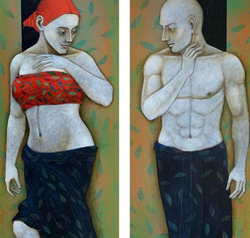 Figurative acrylic painting titled 'Untitled', 48x48 inches, by artist Asit Kumar Patnaik on Canvas