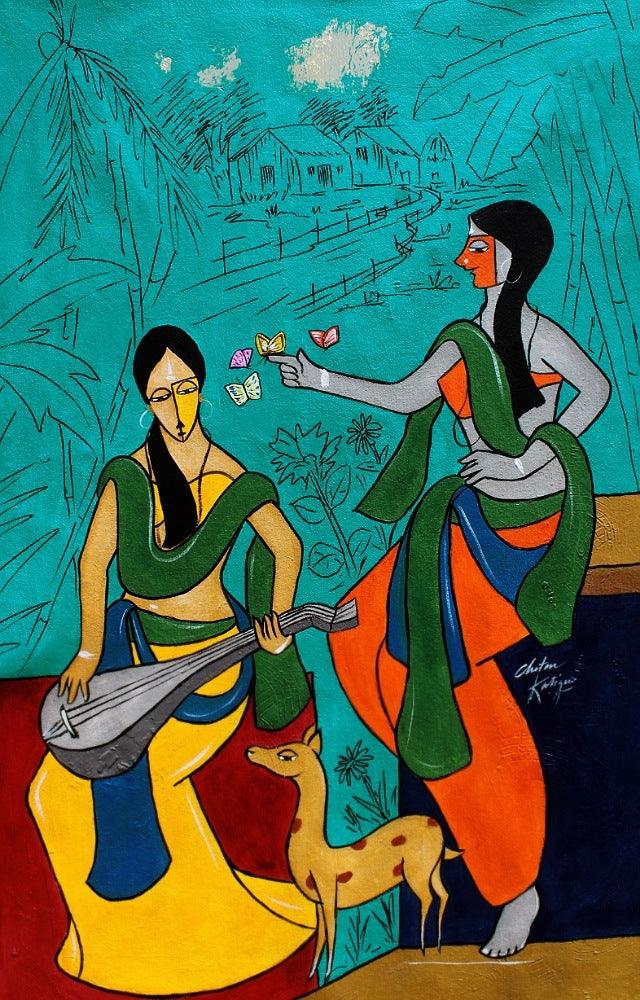 Figurative acrylic painting titled 'Untitled', 22x33 inches, by artist Chetan Katigar on Canvas