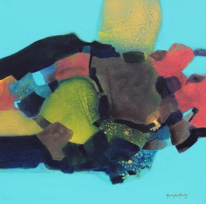 Untitled (Floating Forms) by Ravindra Parkhi, Original Acrylic Abstract Painting on Canvas, Small Square Wall Art