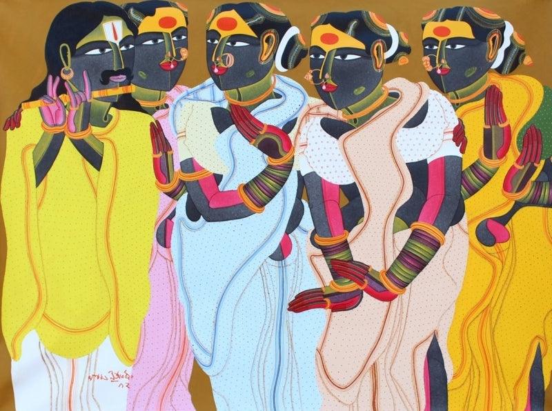 Figurative acrylic painting titled 'Untitled', 36x48 inches, by artist Thota Vaikuntam on Canvas