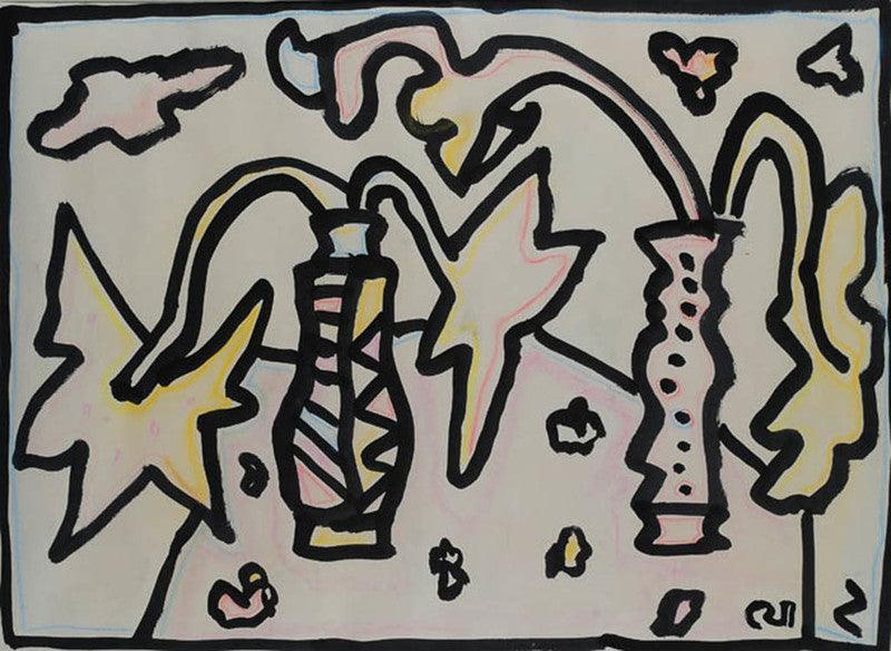 Abstract mixed media painting titled 'Untitled', 22x30 inches, by artist Jogen Chowdhury on Paper