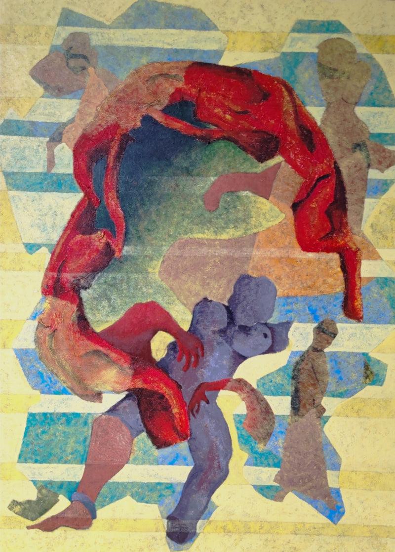 Erotic acrylic painting titled 'Untitled', 56x40 inches, by artist Mandar Khadtar on Canvas