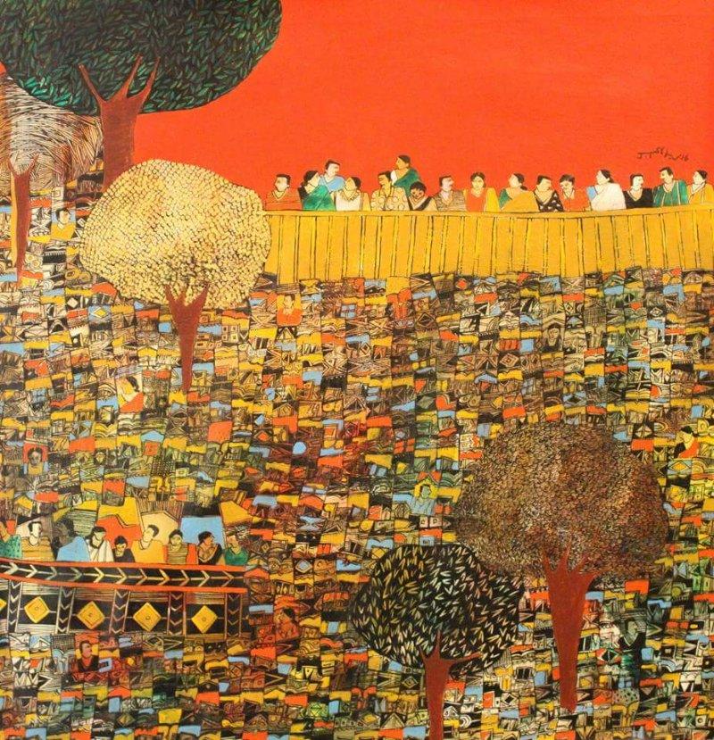 Abstract acrylic painting titled 'Untitled', 36x36 inches, by artist Rama Krishna V on Canvas