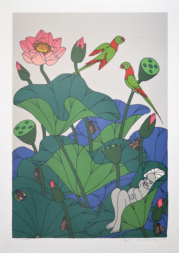 Nature serigraphs painting titled 'Untitled', 40x28 inches, by artist A. Ramachandran on Paper