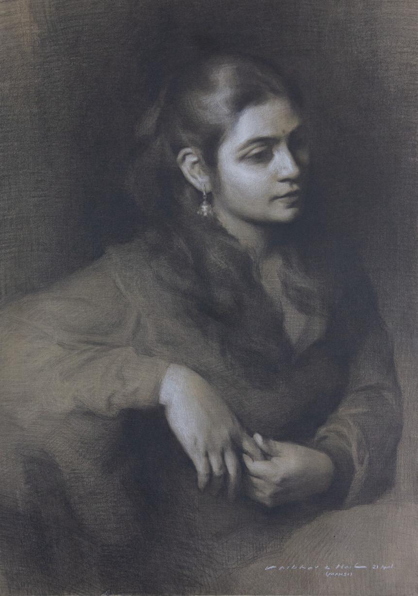 Portrait pencil drawing titled 'Untitled', 18x14 inches, by artist Vaibhav Naik on Paper