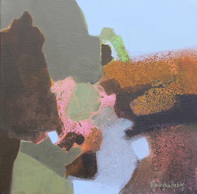 Abstract acrylic painting titled 'Untitled', 12x12 inches, by artist Ravindra Parkhi on Canvas