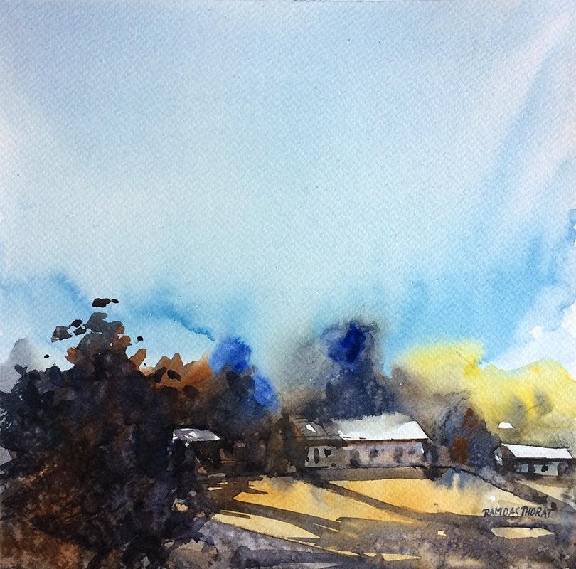 Landscape watercolor painting titled 'Untitled', 12x12 inches, by artist Ramdas Thorat on Paper