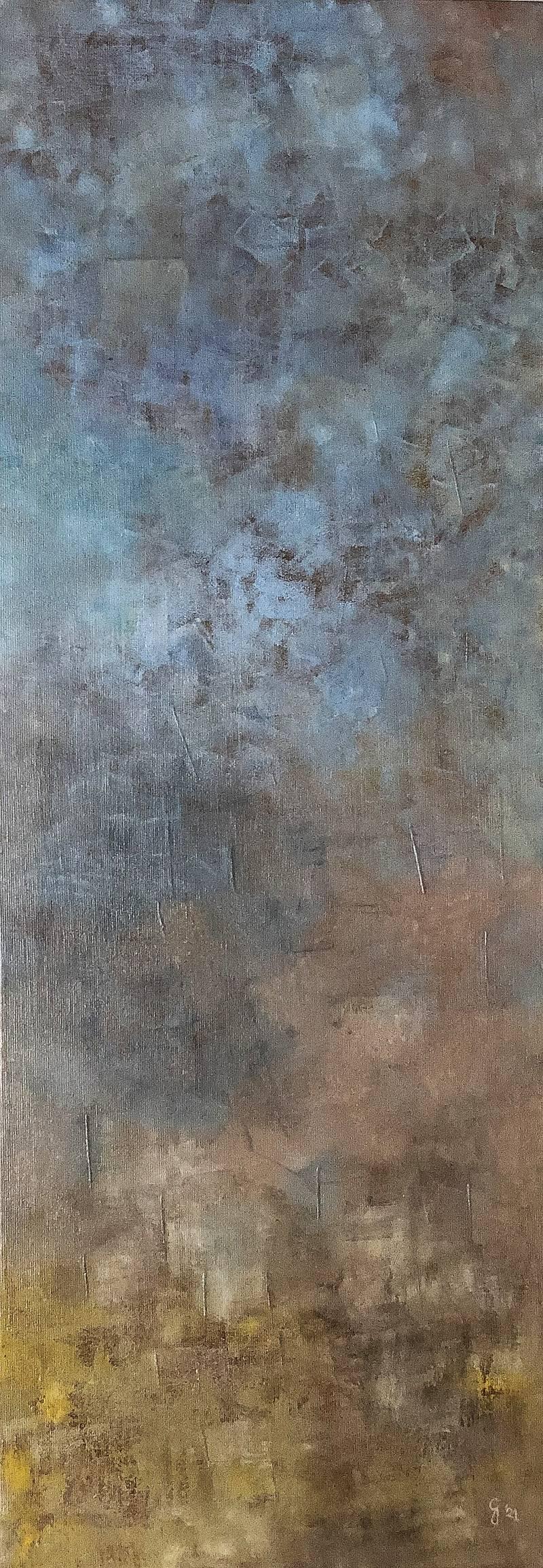 Abstract oil painting titled 'Untitled', 34x12 inches, by artist Goutam Mukherjee on Canvas