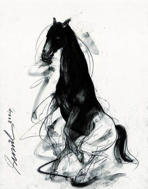 Animals charcoal painting titled 'Untitled', 30x22 inches, by artist Sunil Das on Paper