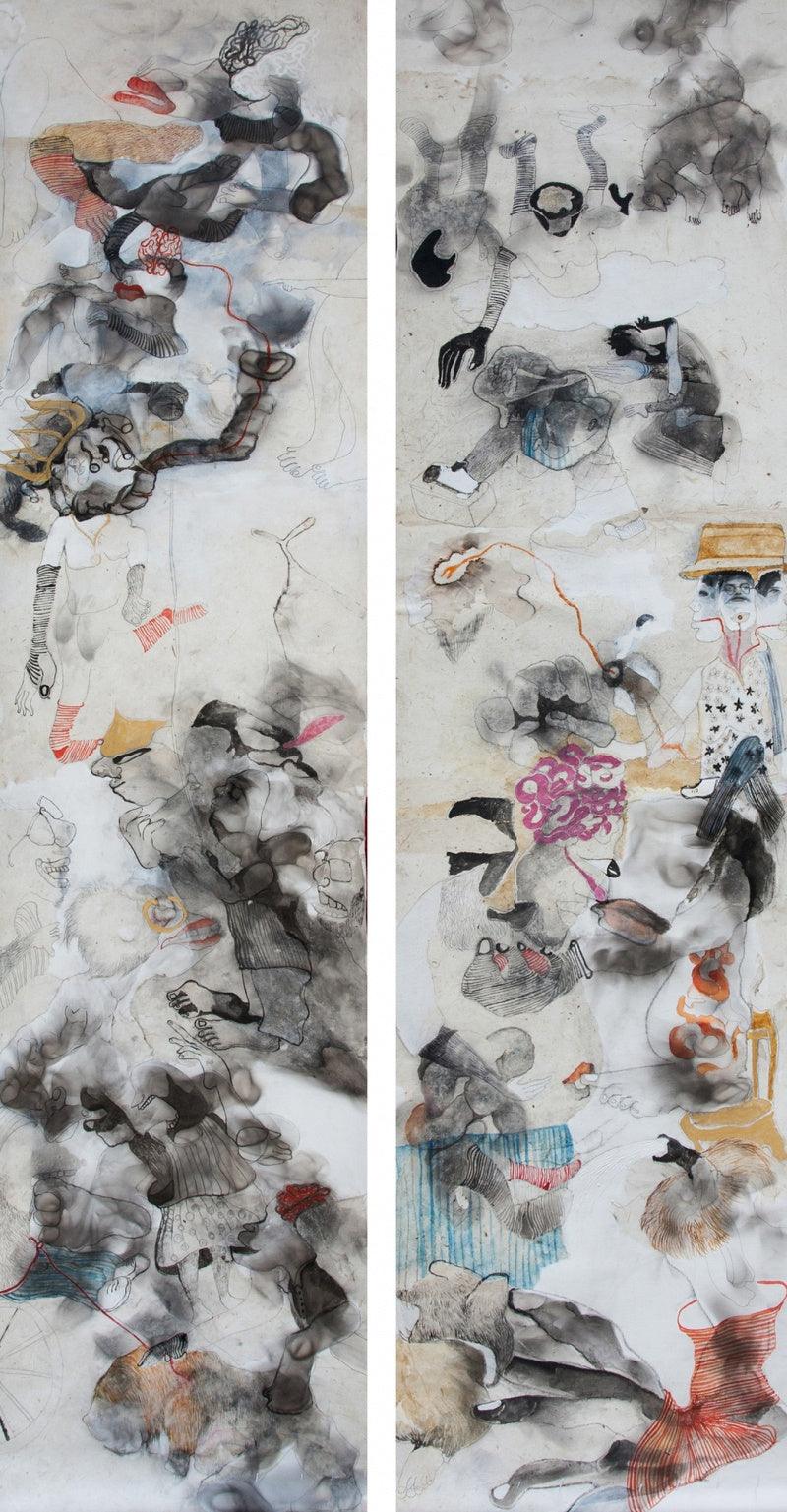 contemporary mixed media painting titled 'Untitled', 72x18 inches, by artist Susmita Chowdhury on Canvas Scroll