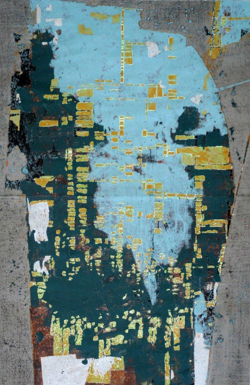 Abstract mixed media painting titled 'Untitled', 65x42 inches, by artist Kashinath Jadhav on Paper