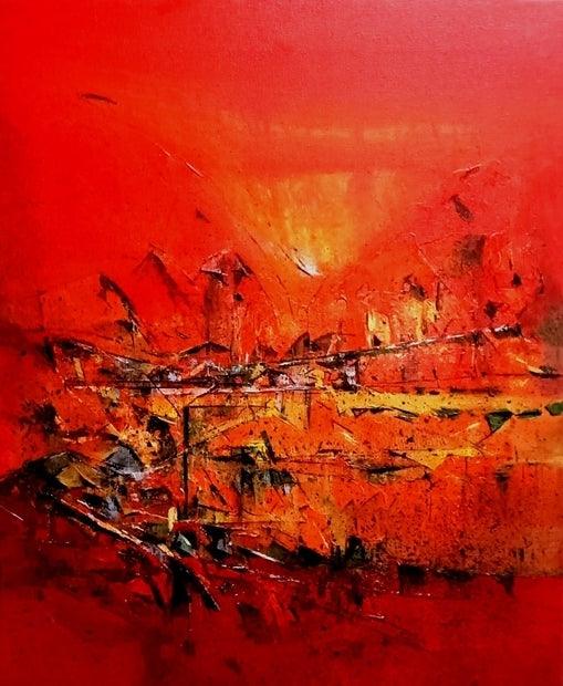 Abstract acrylic painting titled 'Untitled', 22x18 inches, by artist Dnyaneshwar Dhavale on Canvas