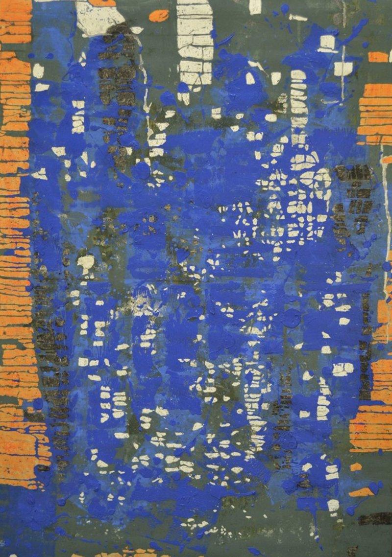 Abstract mixed media painting titled 'Untitled', 65x42 inches, by artist Kashinath Jadhav on Paper