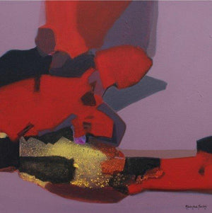 Untitled (Red Resonance) by Ravindra Parkhi, Original Acrylic Abstract Painting on Canvas, Small Square Wall Art