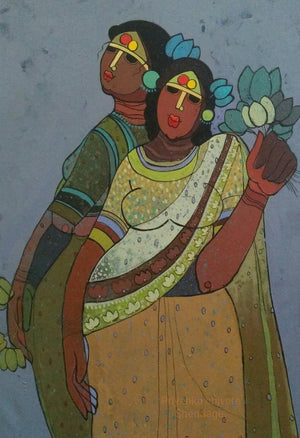 Untitled (Bound by Beauty) by Priyanka Chivte, Original Acrylic Figurative Painting on Canvas, Small Vertical Wall Art