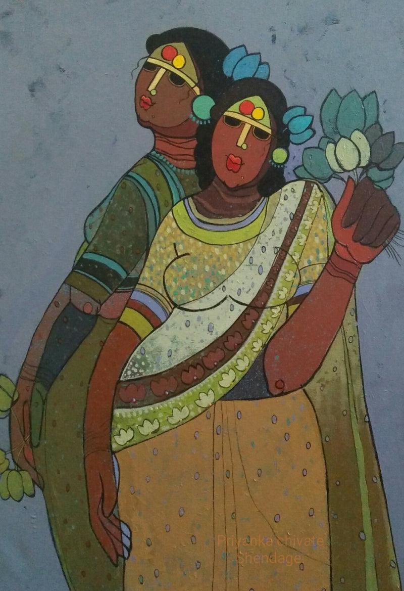 Figurative acrylic painting titled 'Untitled', 23x17 inches, by artist Priyanka Chivte on Canvas