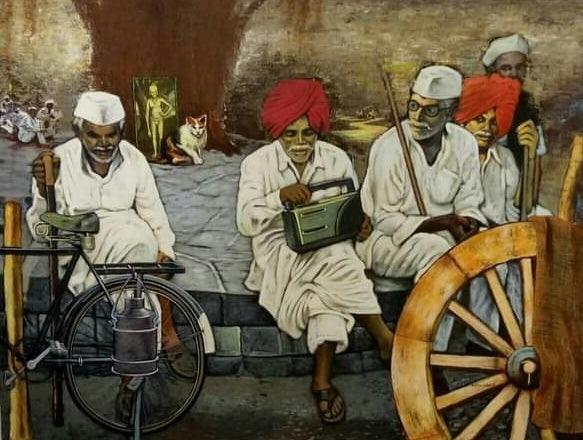 Figurative acrylic painting titled 'Untitled', 72x96 inches, by artist Vijay Gille on Canvas