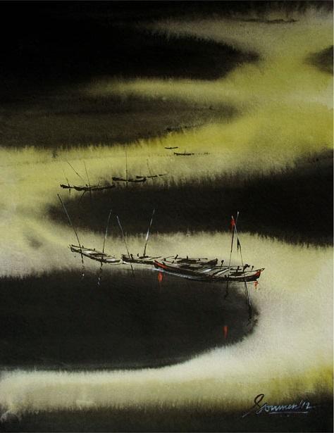 Nature acrylic painting titled 'Untitled', 12x16 inches, by artist Soumen Saha on Paper